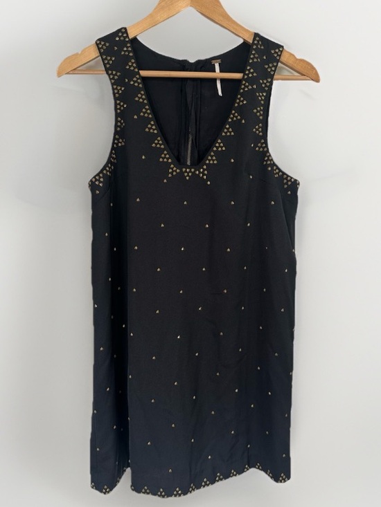 Free People Dresses & Skirts - Free People Black Beaded Mini Dress‎ Large V Neck Geometric Sleeveless
